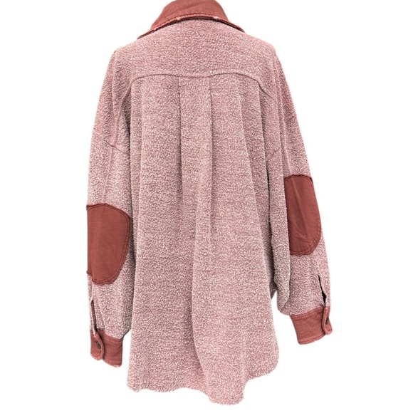 Free People Ruby Jacket Pink Burgundy Fleece Shacket Sz Small Oversized Boho - Picture 8 of 14